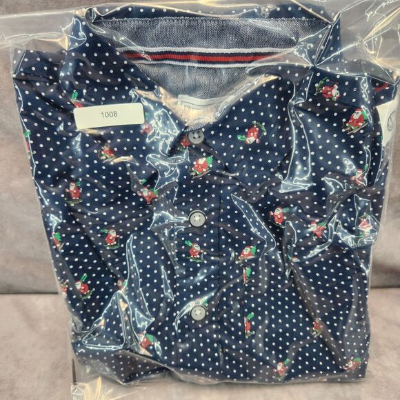 Free Planet Boy Long Sleeve Button Down Christmas Shirt Size 5 Santa Holiday EUC - Picture 6 of 6